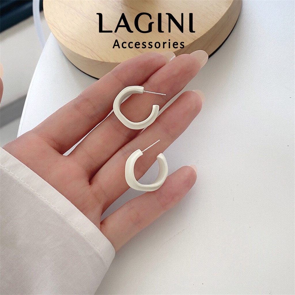 Bông tai khuyên tai 925 tròn nhựa trắng Lagini