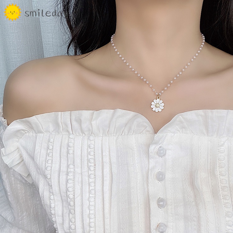 vòng cổ Mặt Hoa Hướng Dương Đính Ngọc Trai Thời Trang Hàn Quốc Cho Nữ