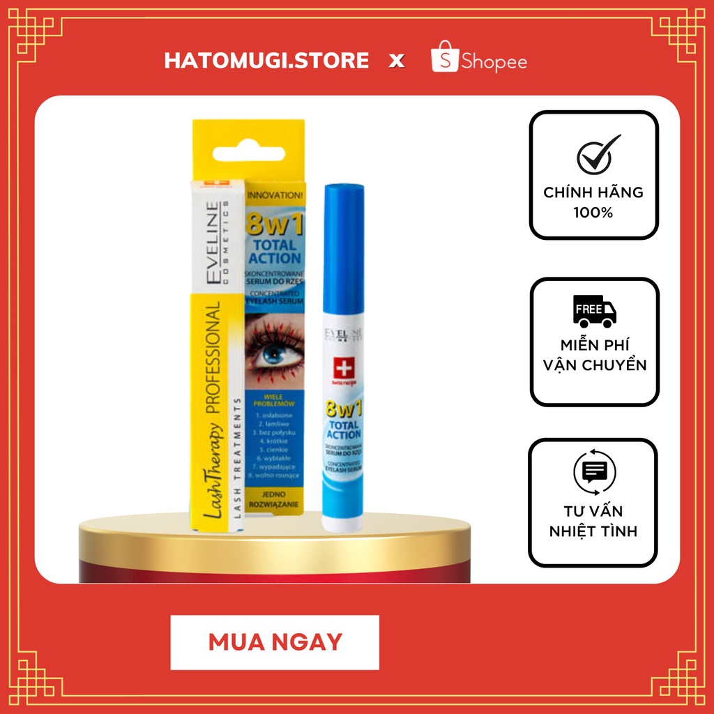 Tinh chất dưỡng mi [Dài ,đẹp,cong 100%-Hàng Auth] Huyết Thanh Dưỡng Mi Eveline 8In1 Total Action 10ml