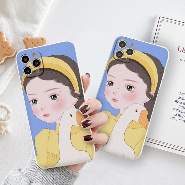 Ốp iphone vuông ốp lưng iphone Cô gái ôm vịt 6/6splus/7plus/8/8plus/xr/xs/12/13/pro/max/plus/promax tr329