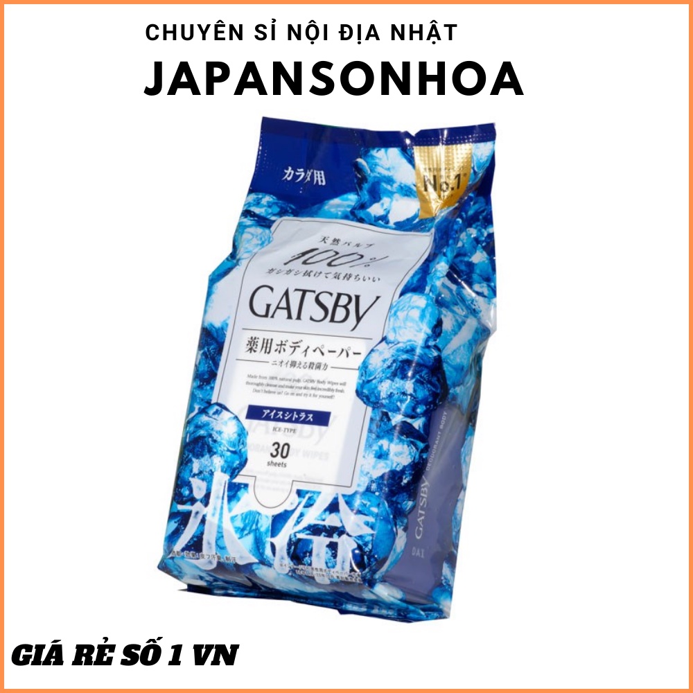Khăn giấy ướt Gatsby khử mùi 30 tờCHÍNH HÃNG Sản phẩm giúp giảm mùi khó chịu ở vùng sau tai và cổ
