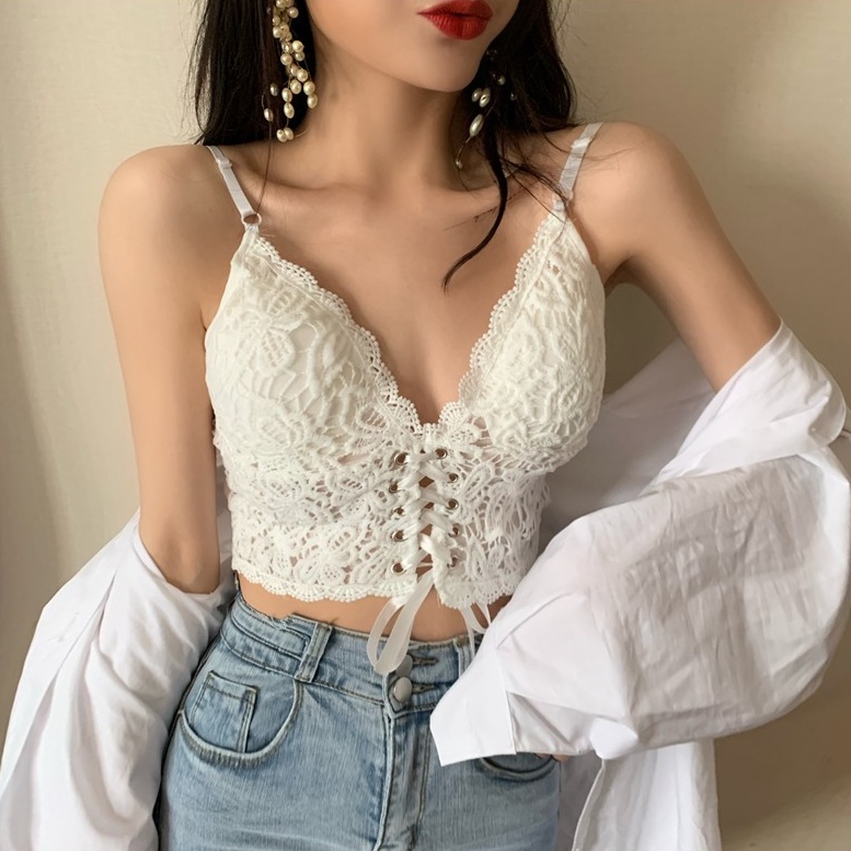 Áo Croptop Hai Dây Phối Ren Quyến Rũ Dành Cho Nữ