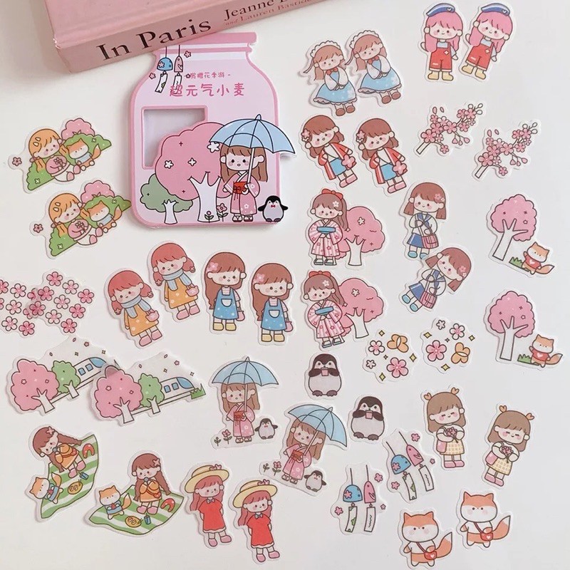 Túi 40 miếng sticker dán trang trí cô gái dễ thương