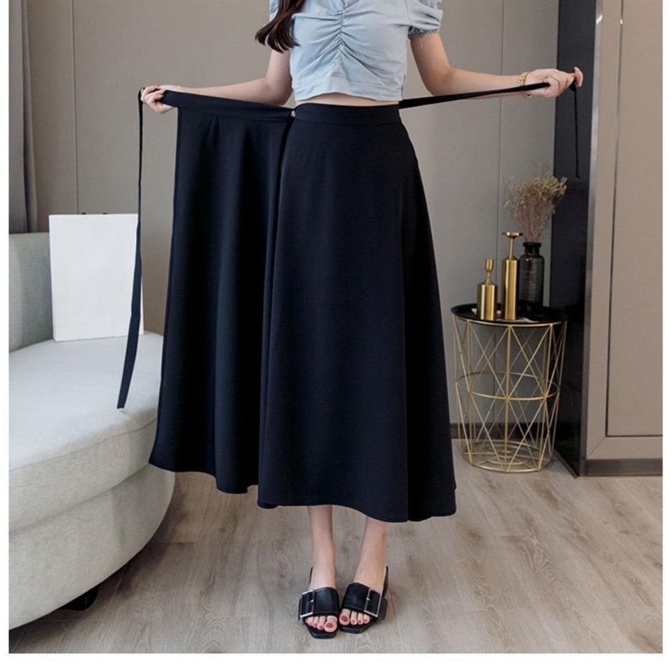 Chân váy vải voan mỏng lưng cao xẻ tà kiểu quần không đối xứng màu trơn đa năng thời trang mới