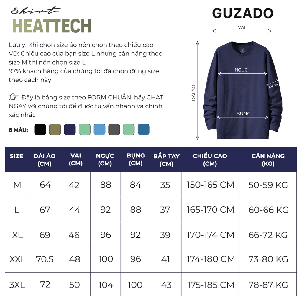 Áo thun dài tay nam thu đông giữ nhiệt GUZADO Heattech Cao Cấp,Co Giãn ,Form Regular Fit Dễ Phối Đồ GTD01