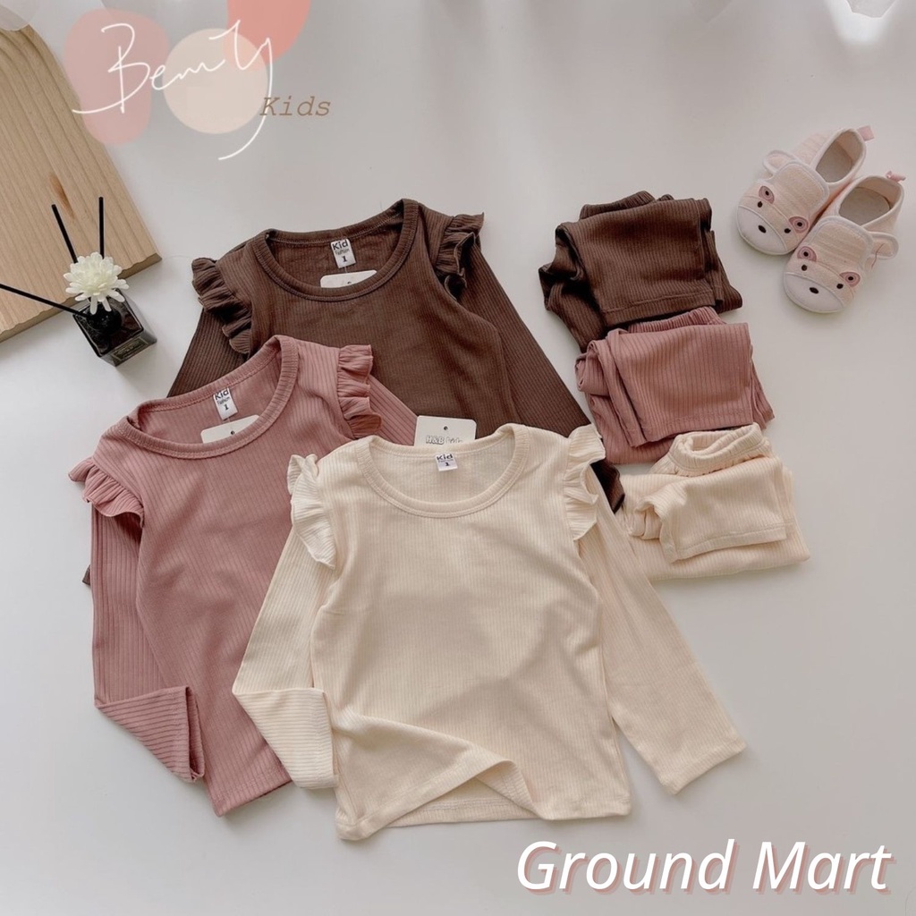 Bộ quần áo dài tay thu đông cho bé gái trơn màu chất thun tăm cotton mềm mịn size từ 6 - 15 kg (M02)
