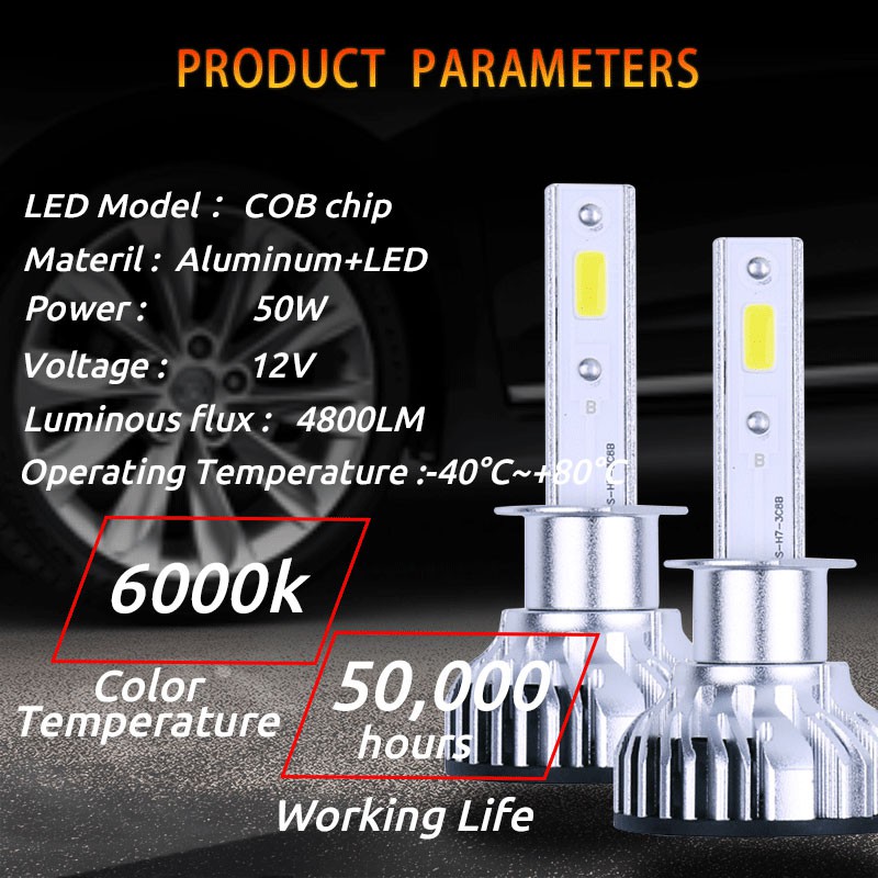 Set 2 Đèn Pha Lymoyo 50W H7 H4 H1 H11H3 9005 9006 9012 6000k Cao Cấp Cho Xe Hơi