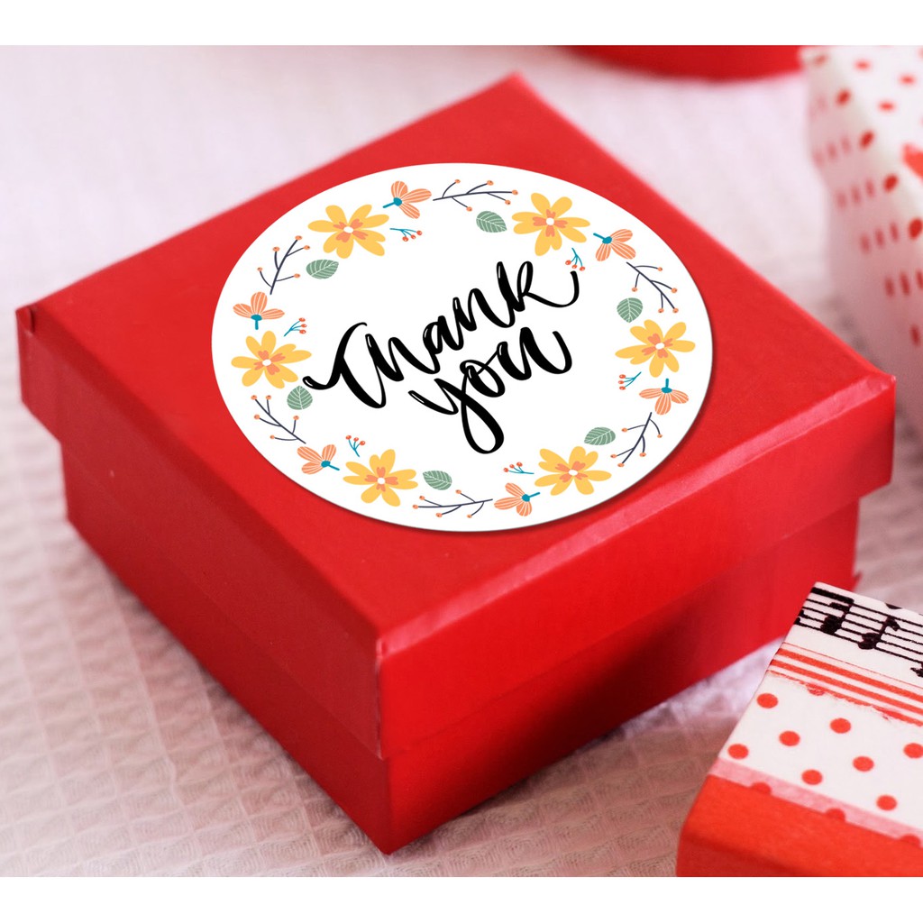Tem Cảm Ơn 𝑭𝒓𝒆𝒆𝒔𝒉𝒊𝒑 Sticker Thank You Hình Tròn Hoa Vàng Vintage Bắt Mắt -  Nhãn Dán Cảm Ơn Chống Nước, Cắt Sẵn