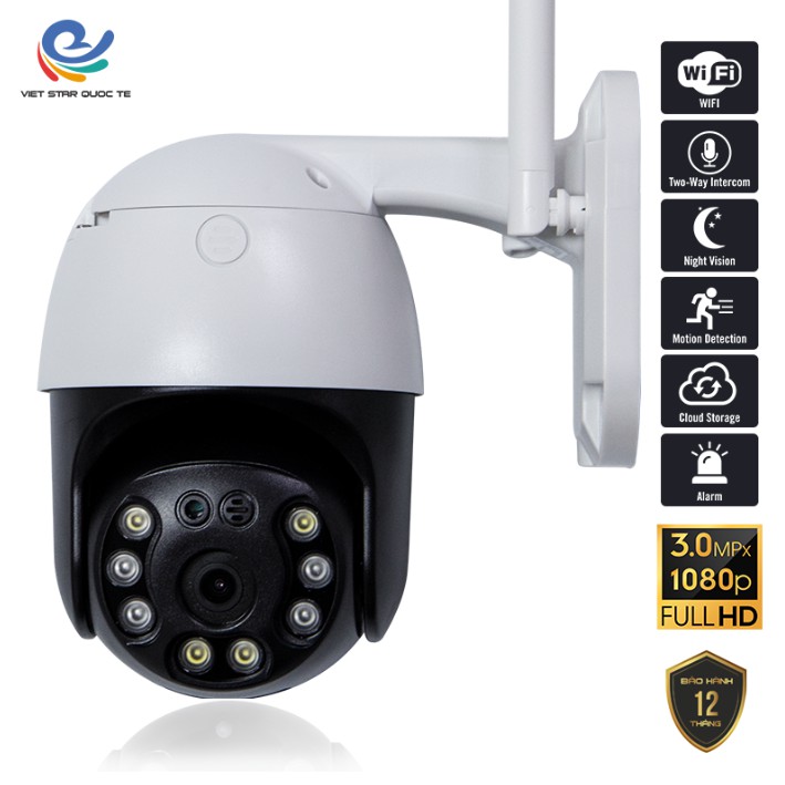 Camera wifi an ninh ngoài trời xoay 360 chống nước , 3.0 MPx 1080P có kết nối máy tính, smart tv