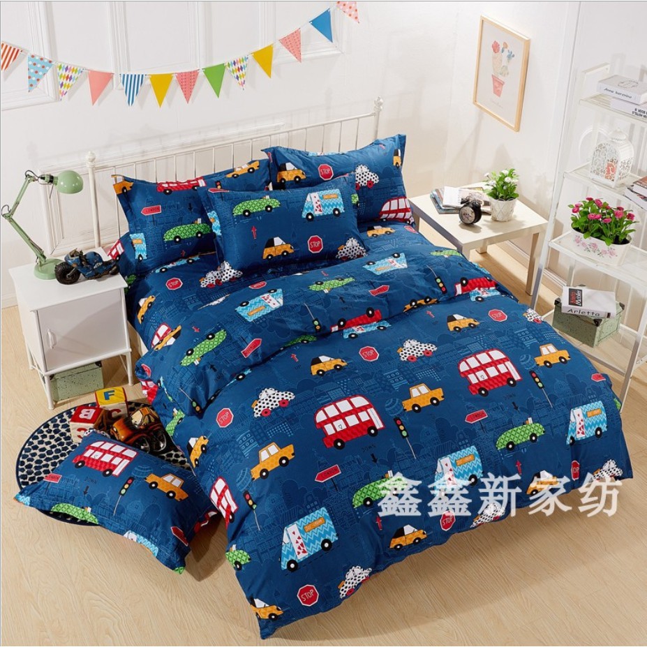 Thanh lý Bộ Ga Gối Cotton Poly Mẫu XE HƠI- Ô TÔ XANH CHO BÉ TRAI