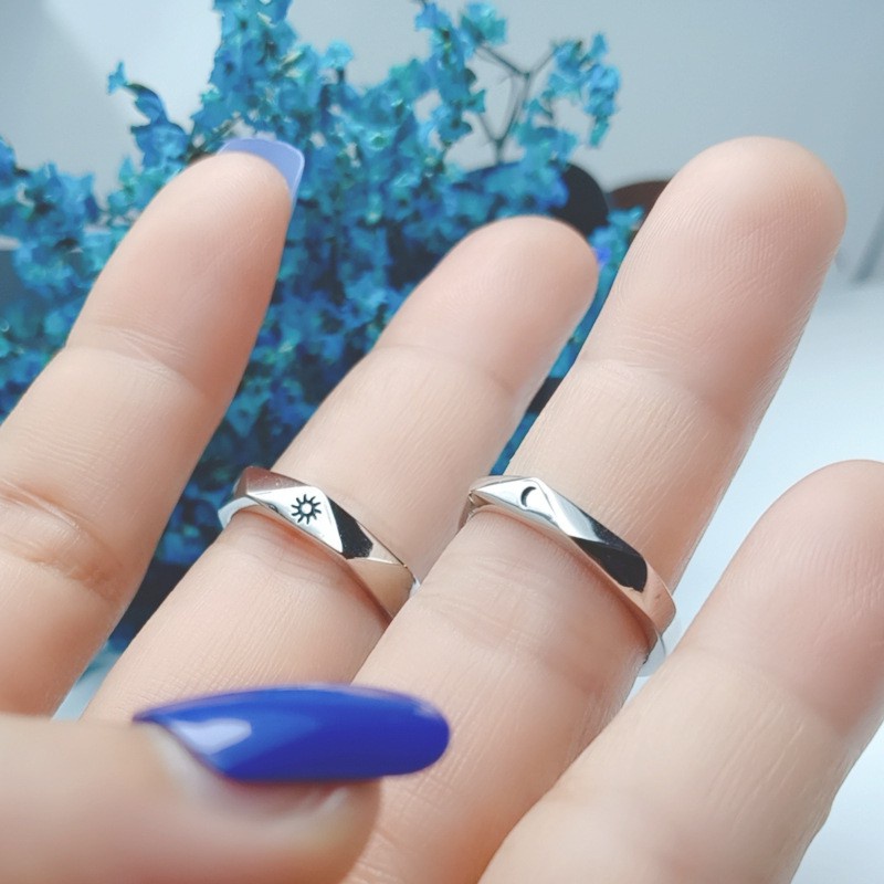 1 Nhẫn Mạ Bạc 925 Hình Mặt Trăng Mặt Trời