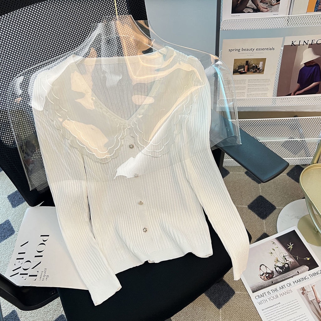 Áo Lưới Dệt Kim Cổ Búp Bê Phong Cách Hàn Quốc Ngọt Ngào Cho Nữ
