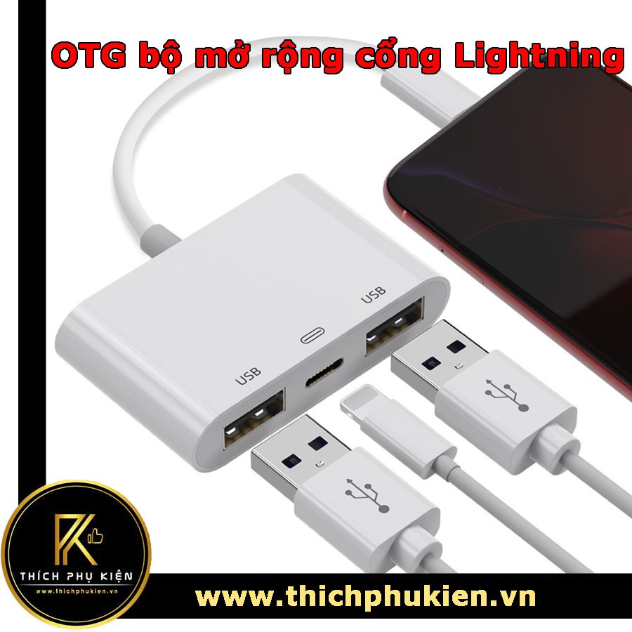 OTG Bộ chuyển đổi dữ liệu iPhone/iPad Lightning ra 2 cổng USB và 1 cổng Lightning