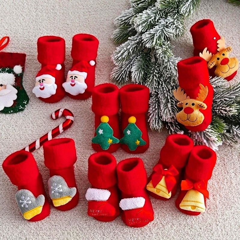 Vớ cotton dày dặn giữ ấm chống trượt thoáng khí dành cho bé sơ sinh 0-3 tuổi