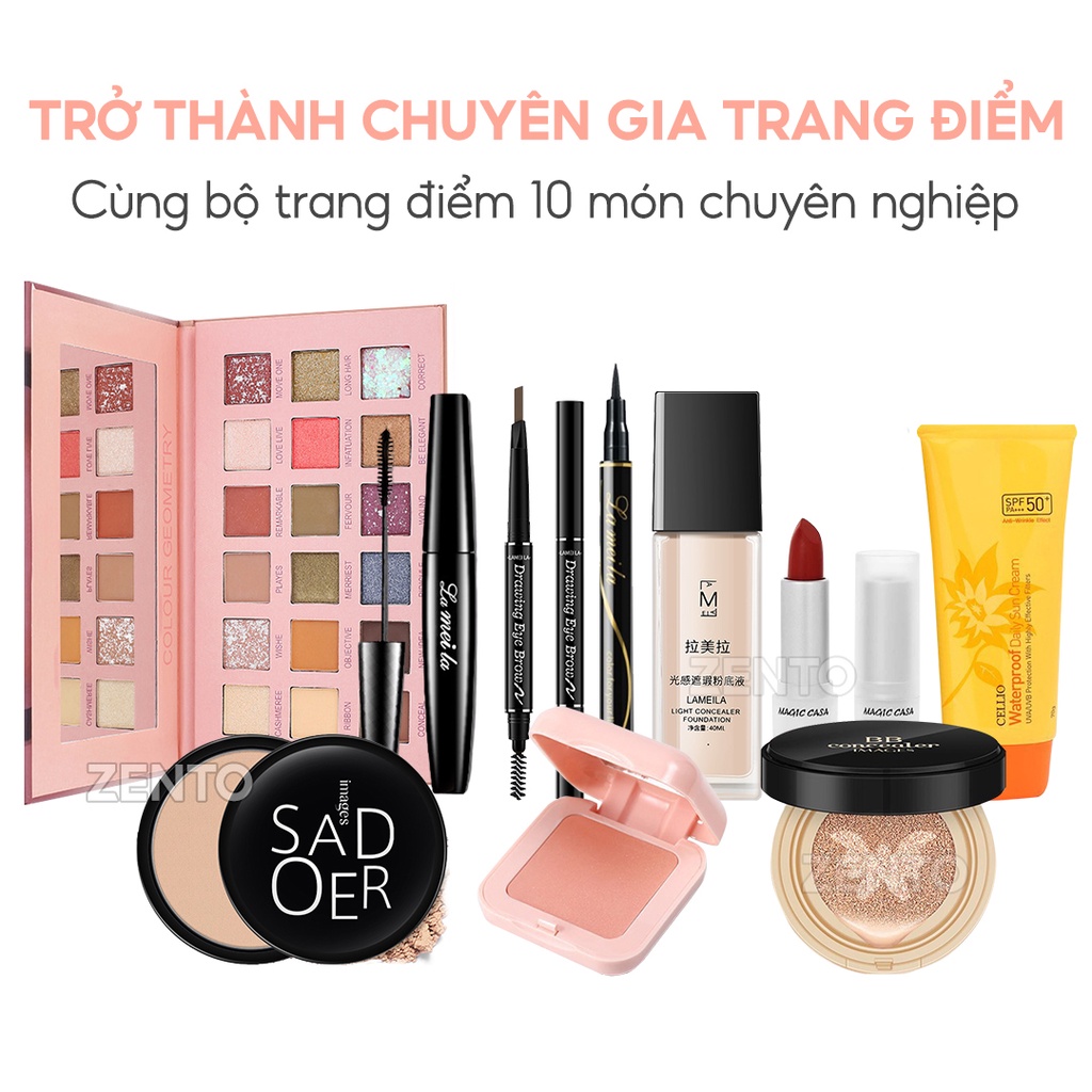 Bộ trang điểm chuyên nghiệp 10 món makeup đầy đủ thần thánh bảng màu thời thượng hottrend Zentop