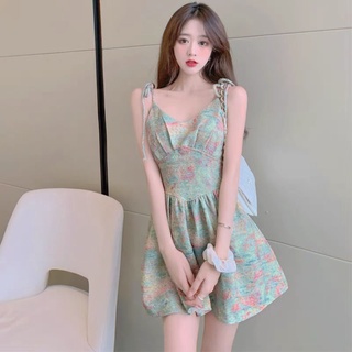 Đầm hoa dáng chữ a cột dây thời trang mùa hè hàn quốc cổ điển cho nữ