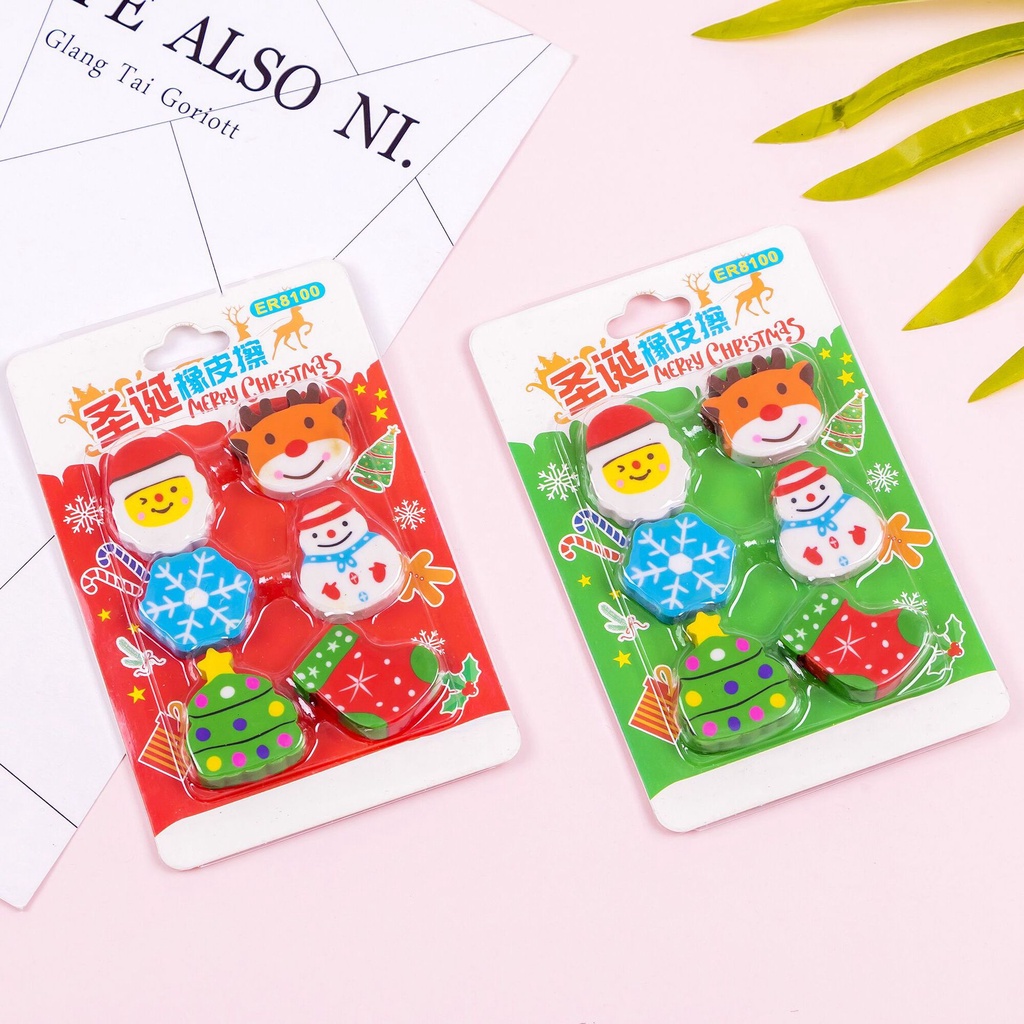 Set 6 gôm tẩy bút chì hình noel cute dễ thương tẩy siêu sạch giá rẻ cho bé NATO GT16