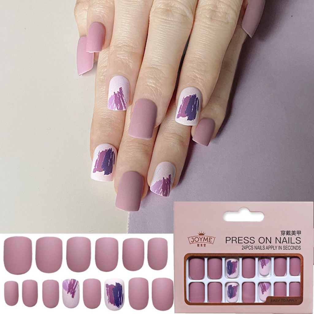 Hộp 24 Móng Tay Giả Đầu Vuông Trang Trí Nghệ Thuật