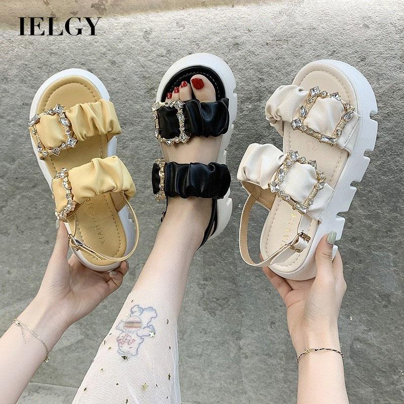 Giày sandal IELGY đế xuồng khóa vuông đính đá sang trọng cho nữ
