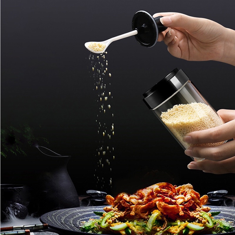 Hũ đựng gia vị thuỷ tinh có nắp kèm thìa - Hủ gia vị kèm muỗng - Lọ đựng gia vị (LOẠI XỊN)