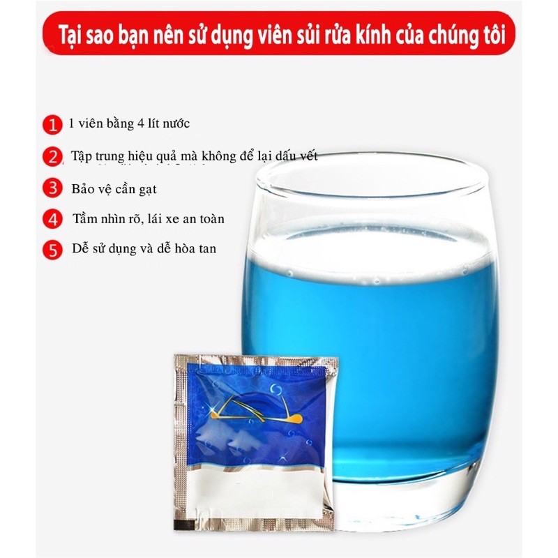 Viên Sủi Rửa Kính Ô Tô Siêu Sạch - 1 Viên Pha 4 Lít Nước -  Nước Rửa Kính Ô Tô không cặn