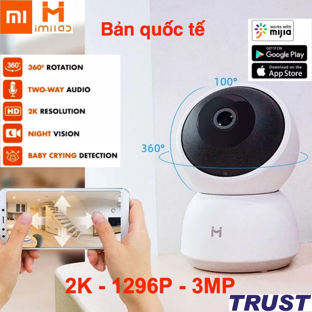 Bản quốc tế - 2K 1296P 3MP HD - WiFi IP Camera Xiaomi Imilab A1 xoay 360 độ CMSXJ19E -Hàng Chính Hãng