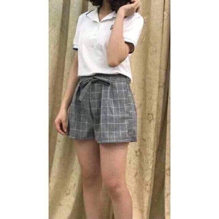 Quần đùi giả váy kẻ nơ HARI