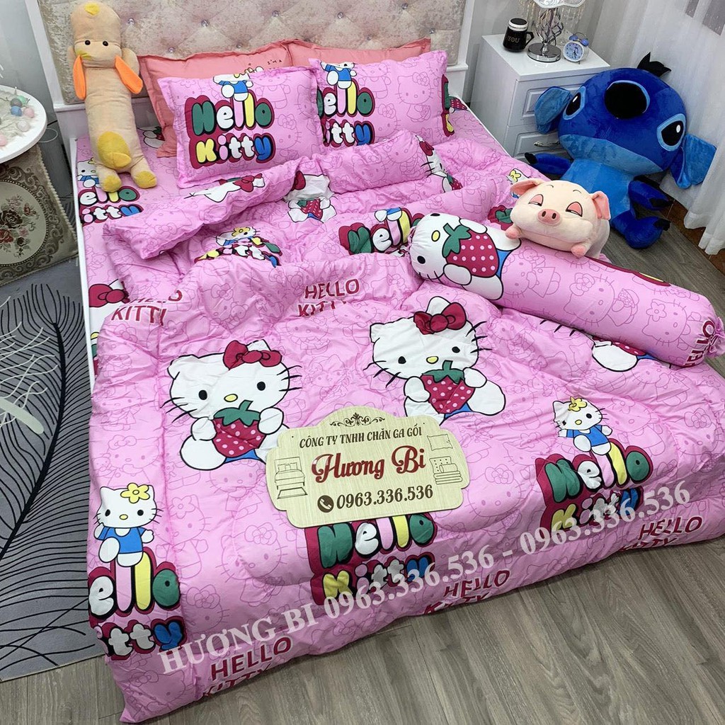 Drap Hello Kitty - Bộ Chăn Ga Gối Cotton Poly Cao Cấp & Mềm Mịn Sét Chăn Phao 4 Món Tặng Thêm Ôm [ Mới 2020 ]