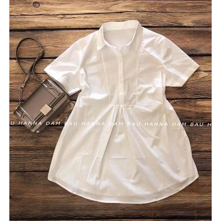 [SIZE 40-80KG] Áo sơ mi bầu màu trắng dễ thương có 2 size 80kg hàng công sở vải lụa cao cấp thoáng mát mềm không nhăn
