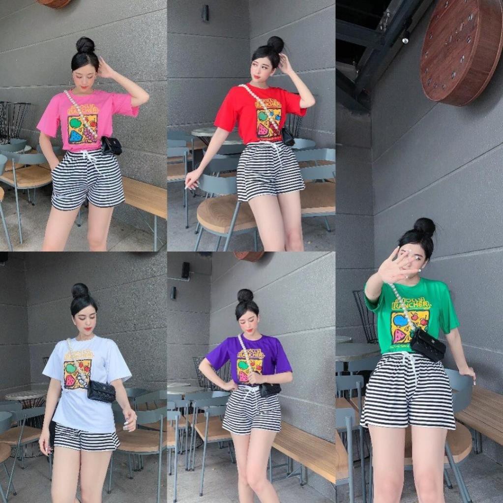 Set bộ nữ, set đùi áo thun from rộng 60kg hoạ tiết teen chất cotton co dãn mịn mát SKUS-112