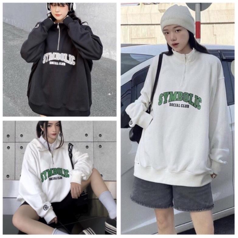 Áo Nỉ PoLo Khoá Cổ S.Y.M  Anhribistore Áo Sweater Cổ Trụ Tay Bồng Nam Nữ Unisex Form Rộng(Hàng Sẵn)