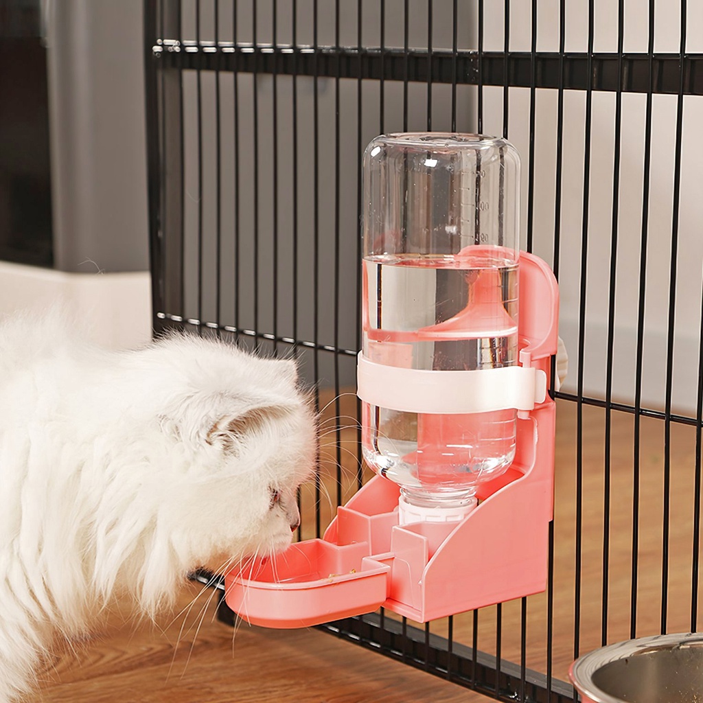 Bình nước gắn chuồng cho chó, gắn lồng mèo thỏ thú cưng khay 2 chiều trong ngoài 500ml