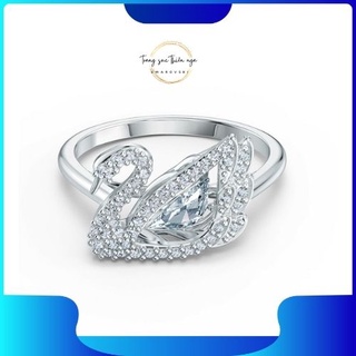 Nhẫn thiên nga trắng đá di chuyển swarovski màu silver cao cấp fullbox