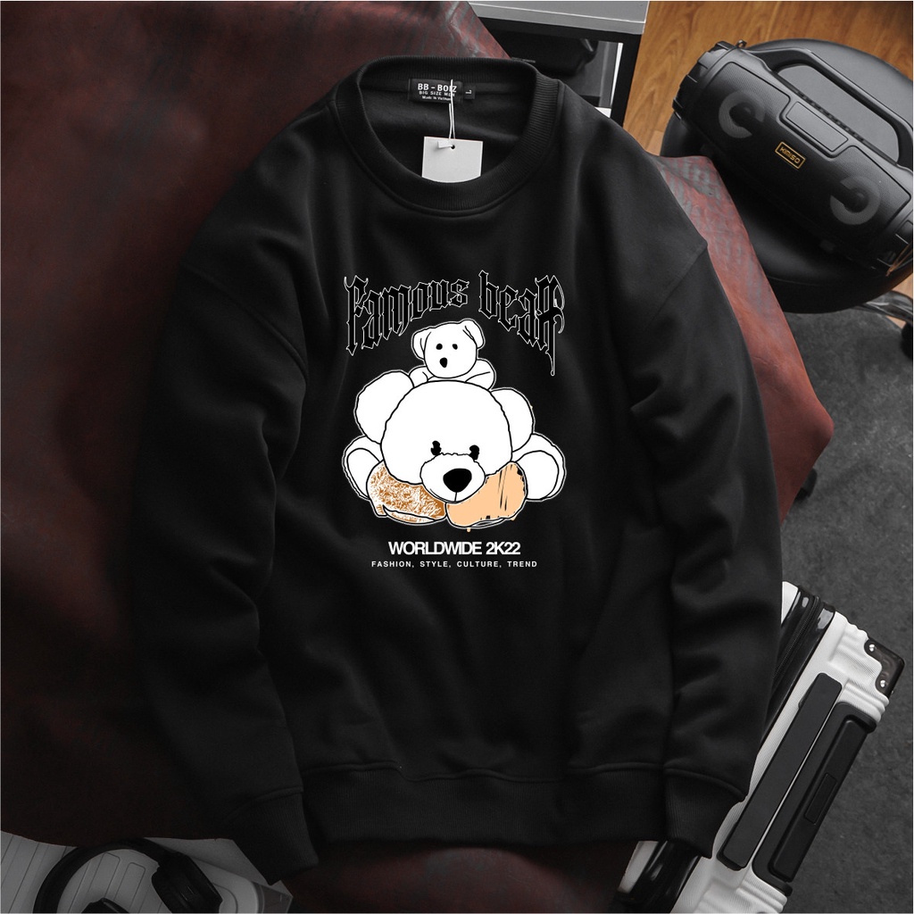 Áo sweater nam vải nỉ form bigsize 90kg - 120kg - in chữ Vacation, Lest hike và hình gấu