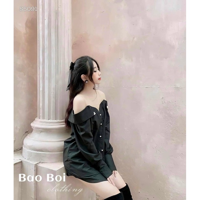 ÁO SƠ MI TRỄ VAI PHỐI LƯỚI