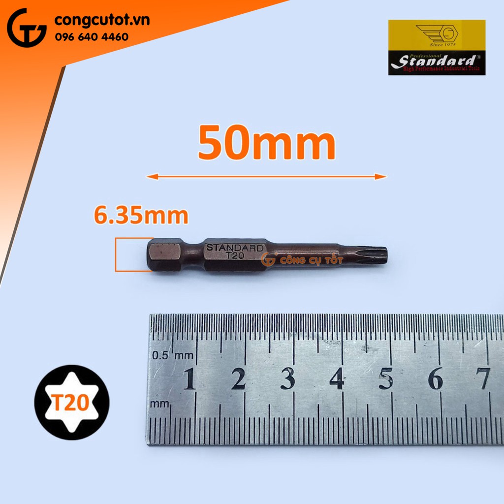 Đầu bắt vít hình sao chuôi lục si nâu Standard T20