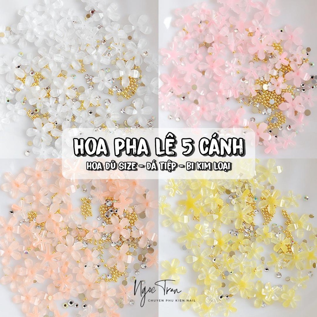 Set Hoa Pha Lê 5 Cánh Màu Pastel Ngọt Ngào | Kèm Bi Kim Loại Và Đá Tiệp