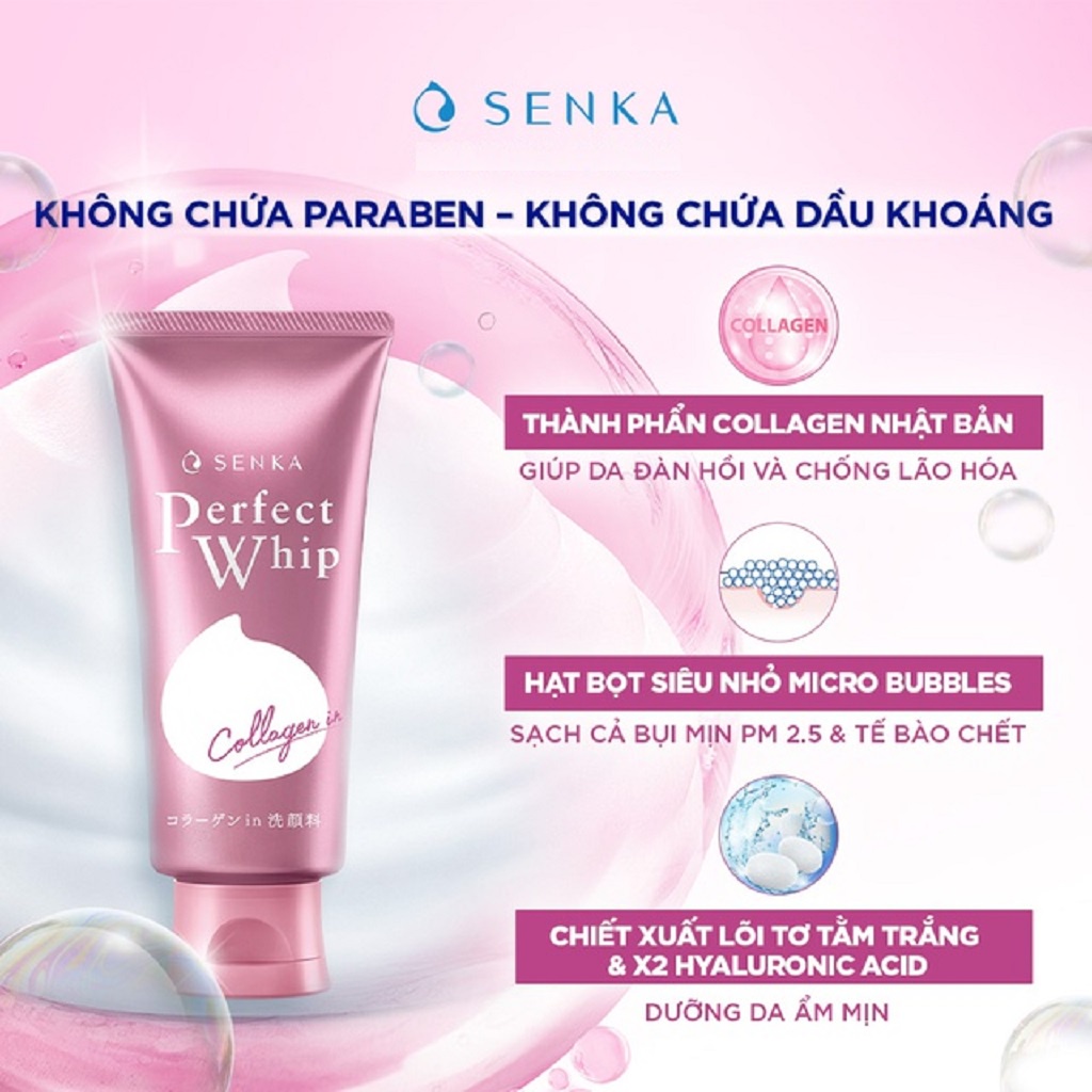 Sữa rửa mặt tạo bọt bổ sung Collagen Senka Perfect Whip Collagen In 120g