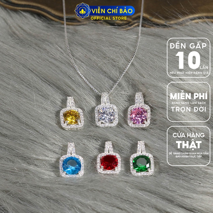 Dây chuyền bạc nữ đá vuông nhiều màu chất liệu bạc 925 thời trang phụ kiện trang sức Viễn Chí Bảo D400779