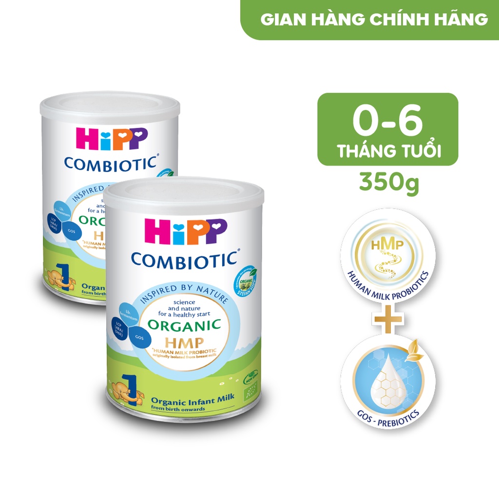 Combo 2 lon Sữa bột công thức HiPP 1 Organic Combiotic 350g (dành cho trẻ sơ sinh) (2 lon x 350g)