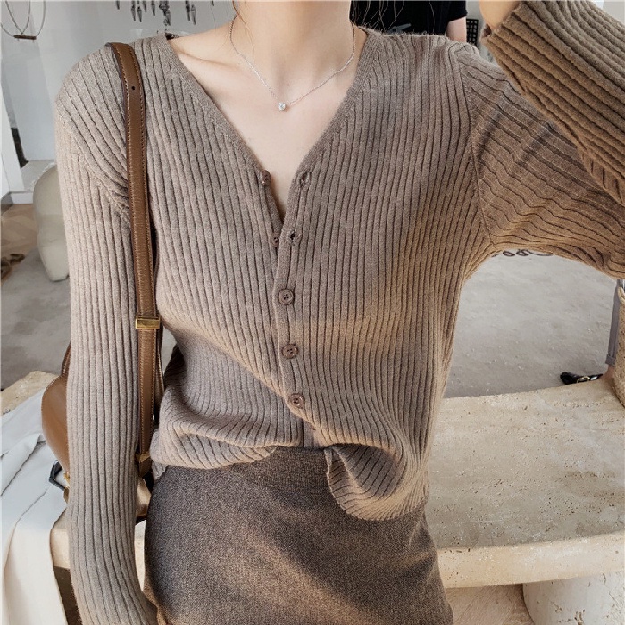 Áo khoác len cardigan ZHELIHANGFEI thiết kế tay dài cổ chữ V thời trang cho nữ
