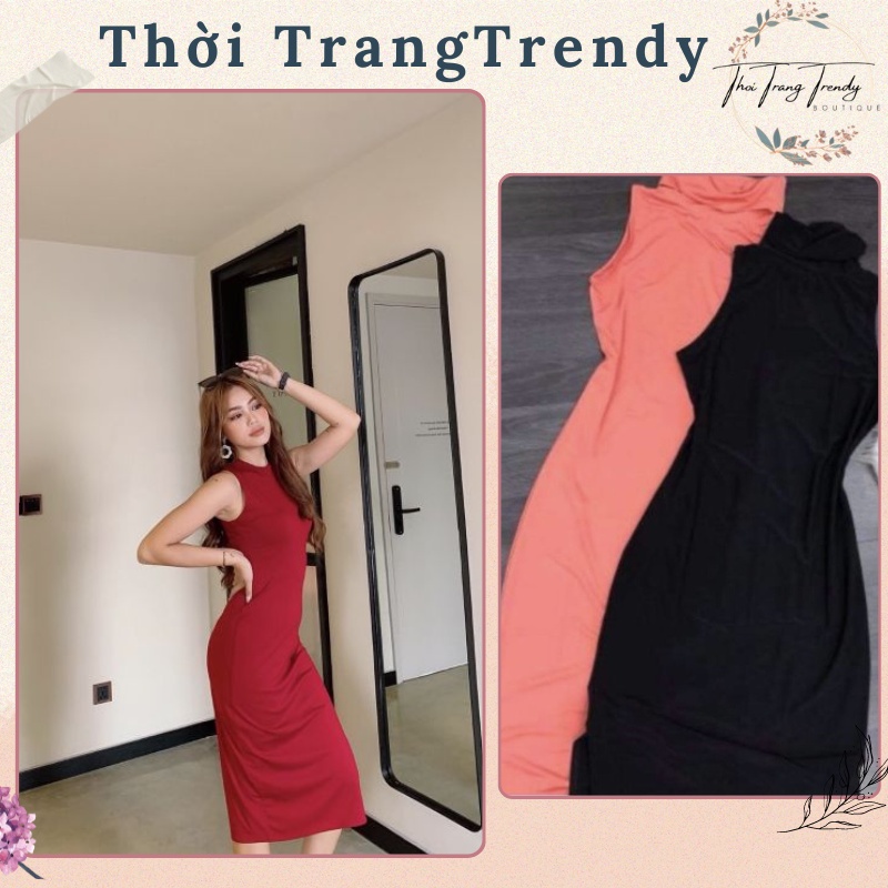 Váy Body Cotton Ba Lỗ Cổ Cao Form Dài Qua Gối Mặc Đi Chơi Dạo Phố Phù Hợp Mọi Phong Cách SP000267-Thời TrangTrendy