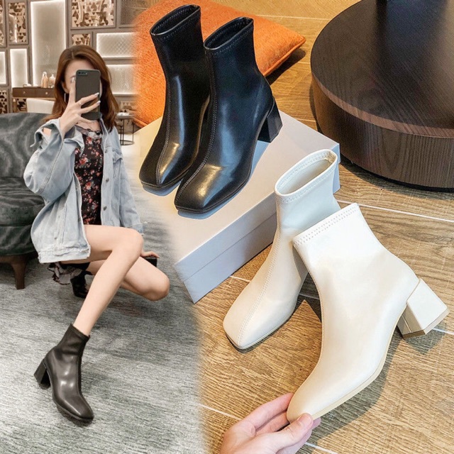 Boot da nữ cổ thấp mũi vuông/ boot nữ cao cổ da mềm hàng Quảng Châu [Ảnh thật 4-9]