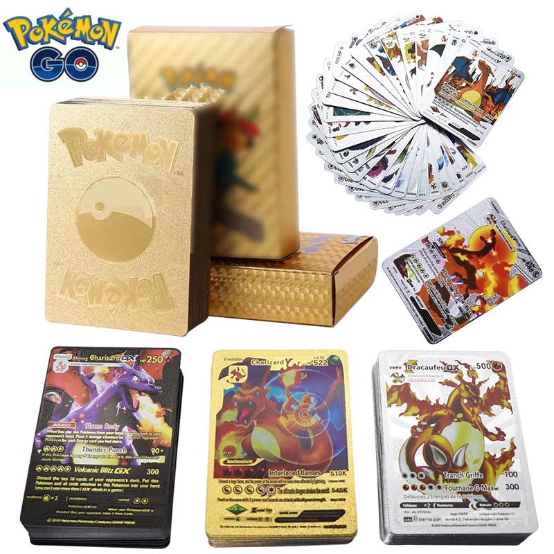 Bộ 55 Thẻ Bài Pokemon Màu Vàng / Bạc / Đen / Cầu Vồng