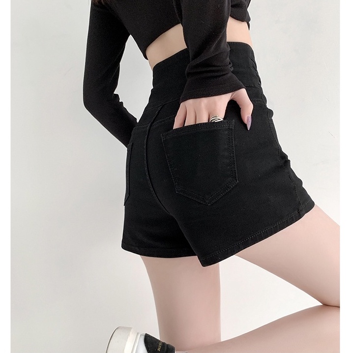 Porozi  Quần Short Jean Nữ Lưng Cao Thời Trang Hàn Quốc
