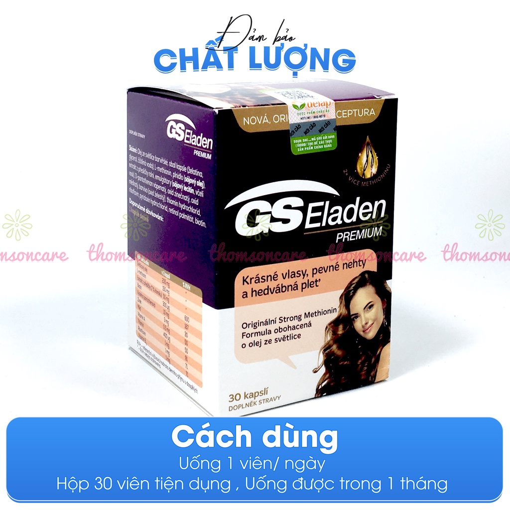 Giảm rụng tóc GS Eladen Hộp 30 viên nhập khẩu từ Châu Âu, nhanh mọc tóc cho cả nam và nữ có Biotin Methionine