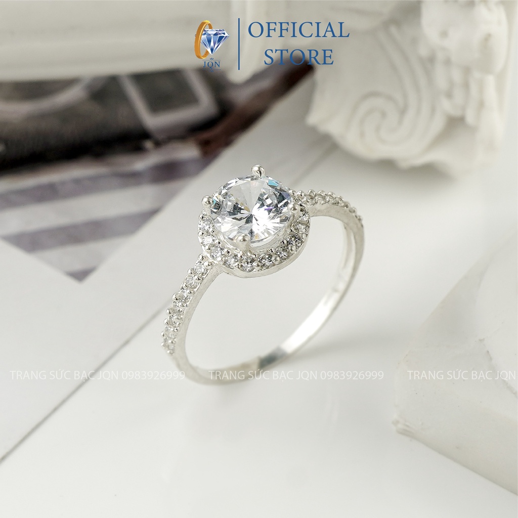 Nhẫn Bạc Nữ JQN Nhẫn Mặt Đá Tròn Trẻ Trung N88