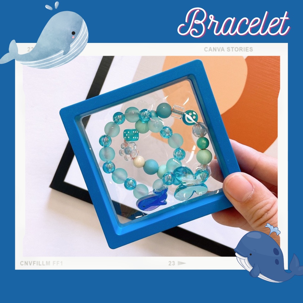 [Bracelet] Hộp 2 chiếc vòng tay chuỗi hạt lấp lánh có charm cá voi xanh dễ thương xinh xắn cho bé gái, bạn nữ