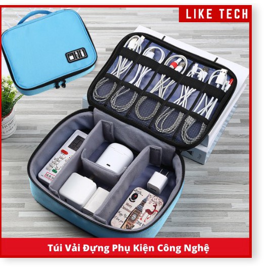 Túi phụ kiện công nghệ đa năng chuyên dụng 1 ngăn, 2 ngăn đựng dây cáp, pin sạc dự phòng có quai xách cầm tay tiện lợi