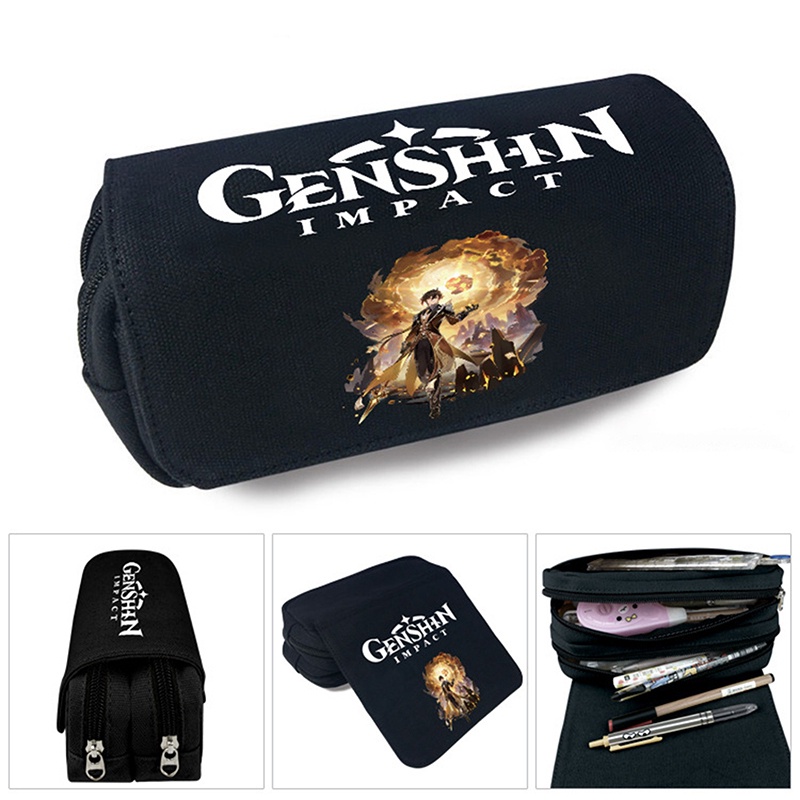 Túi Đựng Bút Chì Đồ Trang Điểm Có Khóa Kéo In Hình Anime Genshin Impact